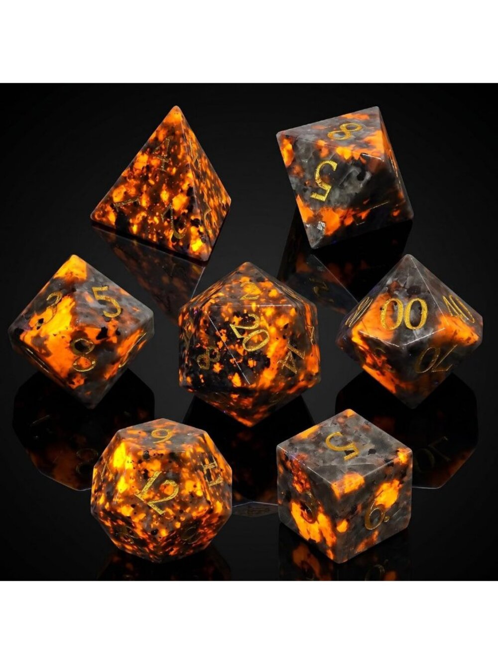 7-Piece Natural Yooperlite Stone Dice Set for D&D Games with Storage Box